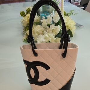 White and Black Leather Quilted Chanel Small Handbag